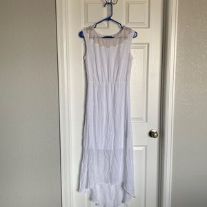 Womens white dress with tan enbroidered neckline